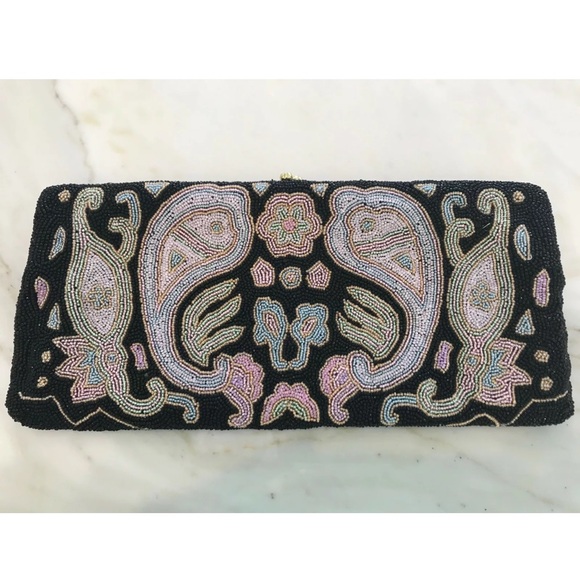 VINTAGE BELGIUM HANDMADE BLACK BEADED CLUTCH - Picture 2 of 13